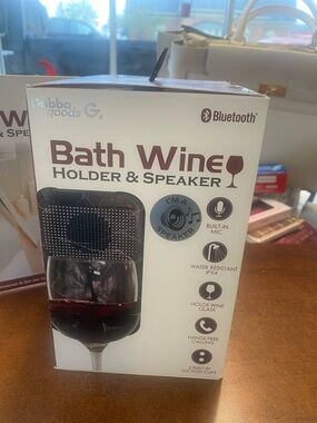 Gabba Goods Bath Wine Holder & Bluetooth Speaker - White
